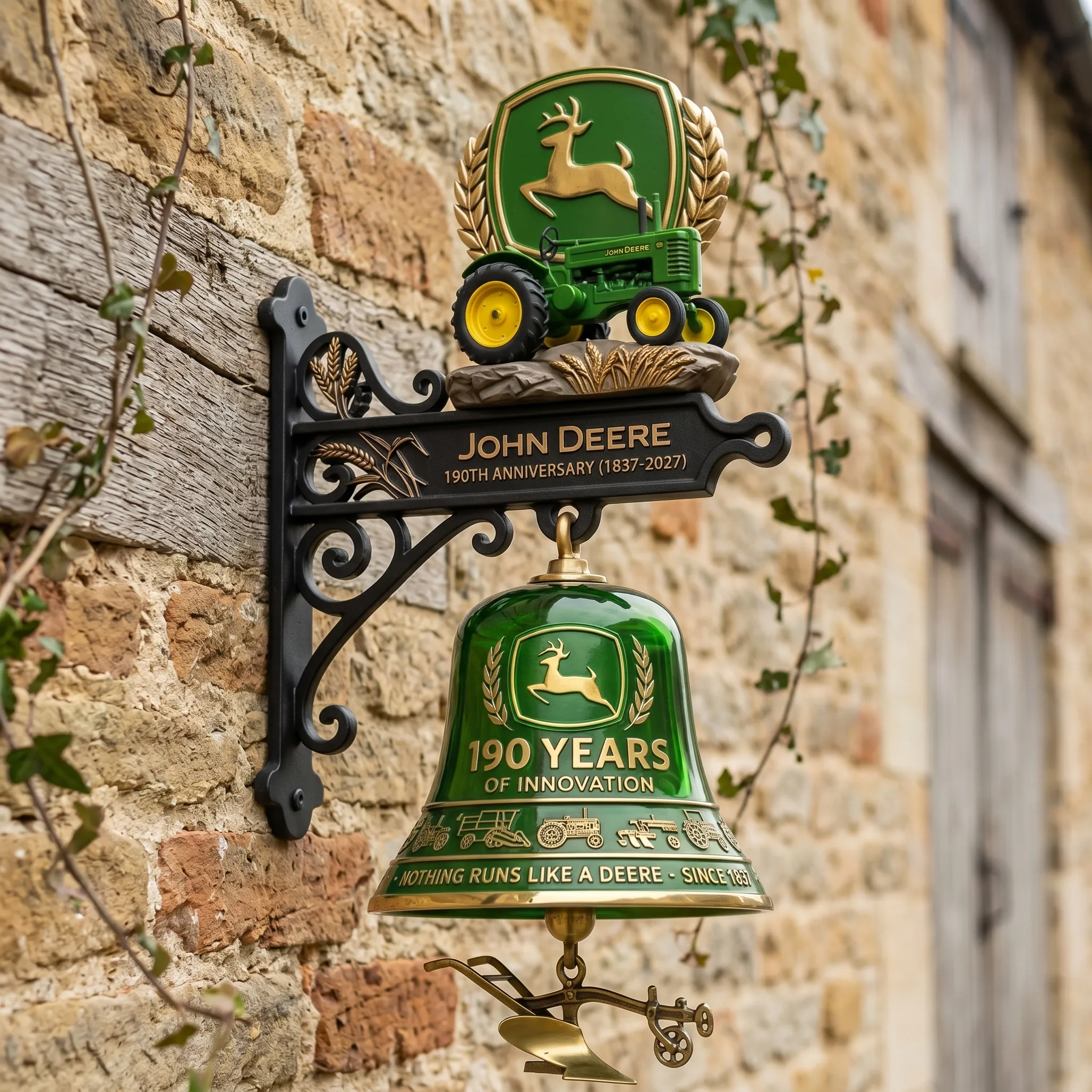 John Deere 190th Anniversary Doorbell Green Tractor Farmhouse Decor Rustic Wall Bell Farmer Gift