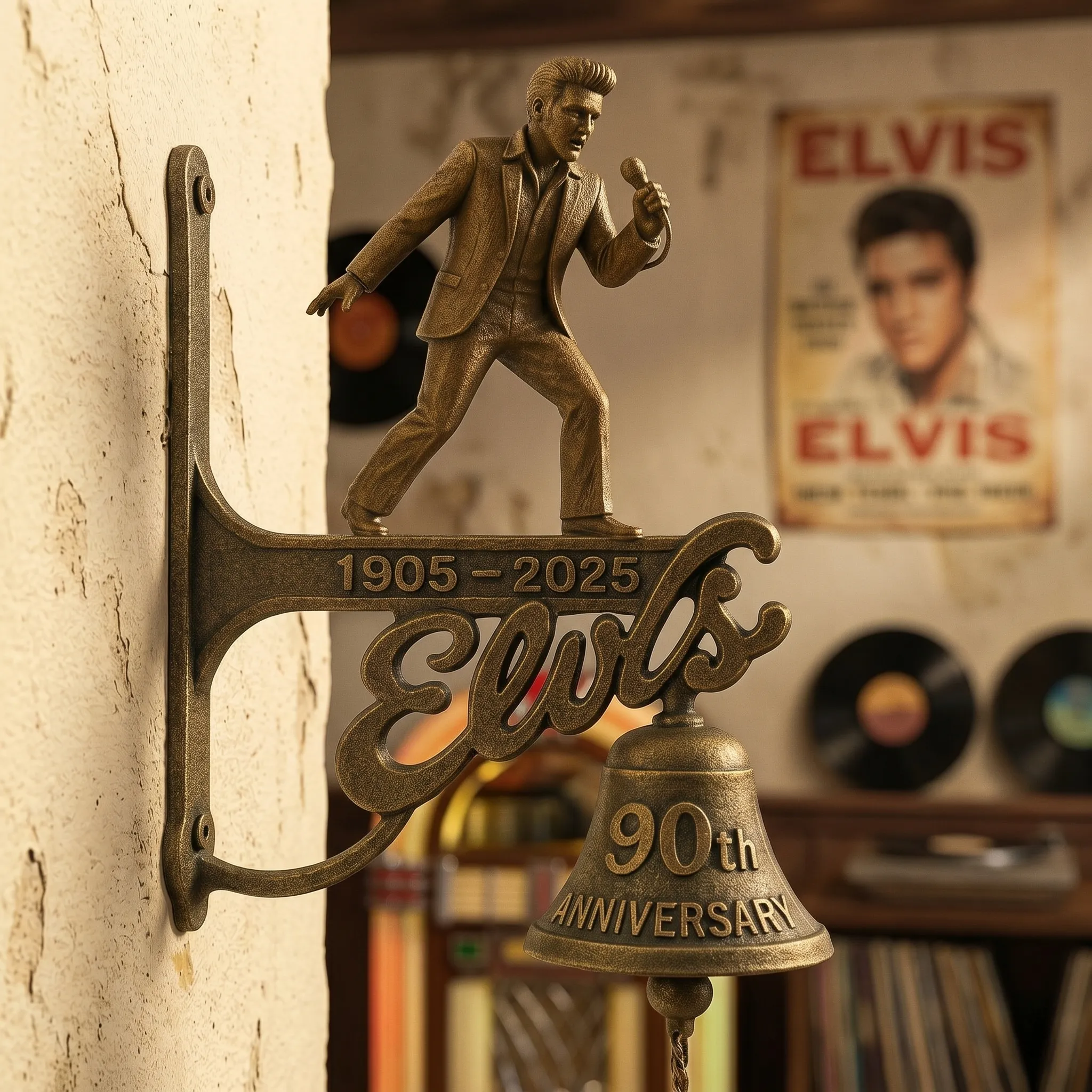 Elvis Presley 90th Anniversary Doorbell Singing King Of Rock And Roll Music Fan Gift Vintage Wall Bell