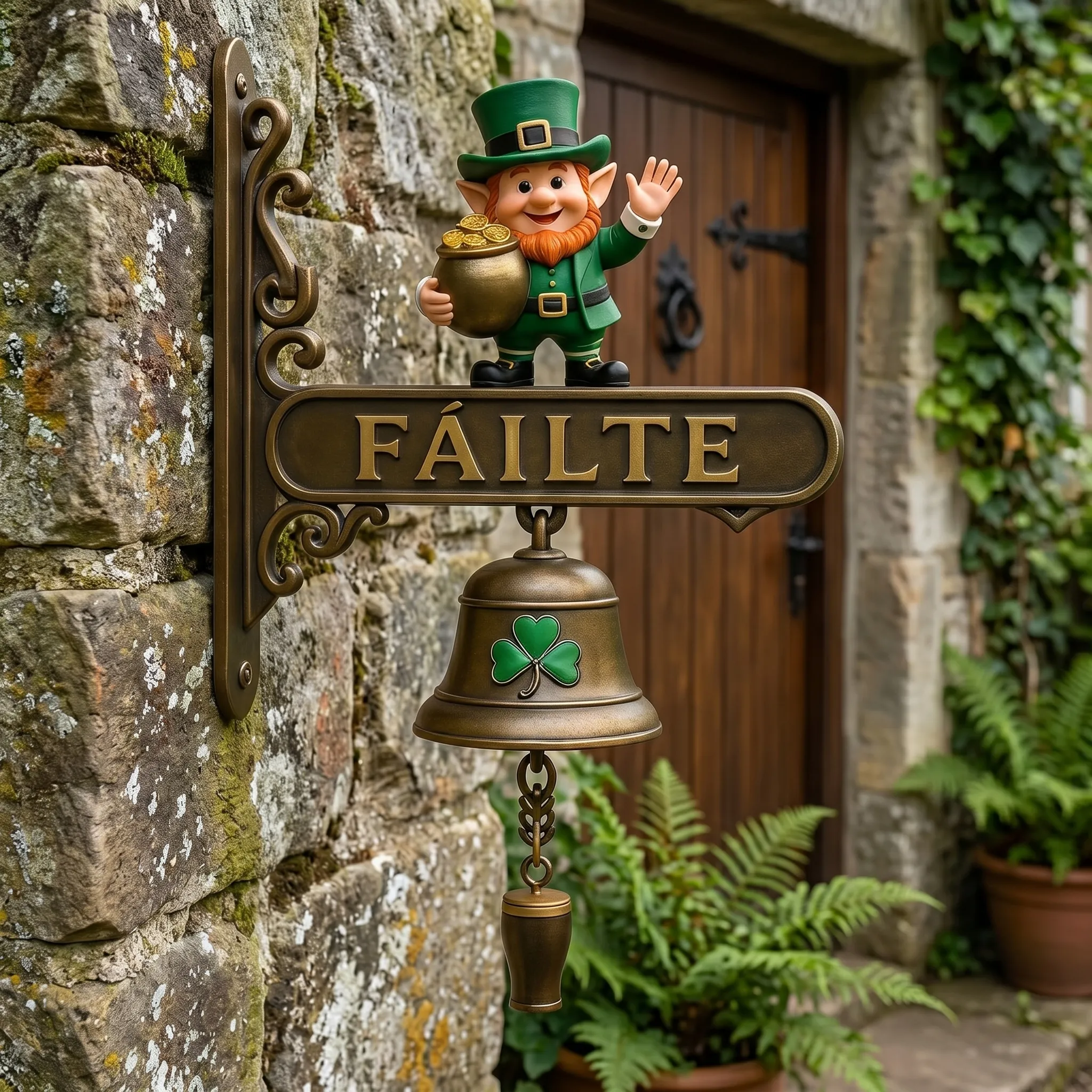 Irish Leprechaun Failte Doorbell Shamrock Pot Of Gold Wall Decor St Patricks Day Welcome Bell