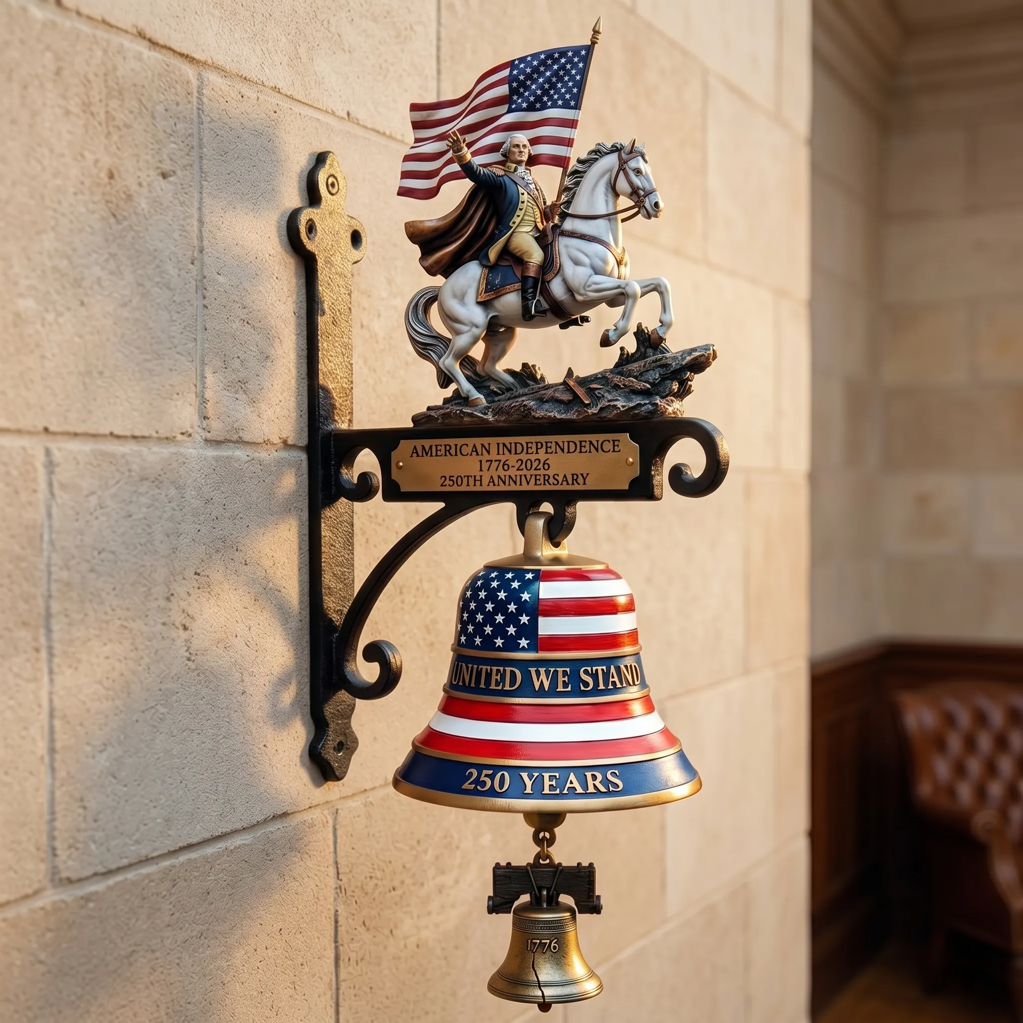 American Independence 250th Anniversary Doorbell George Washington United We Stand Patriotic Wall Bell 1776 2026