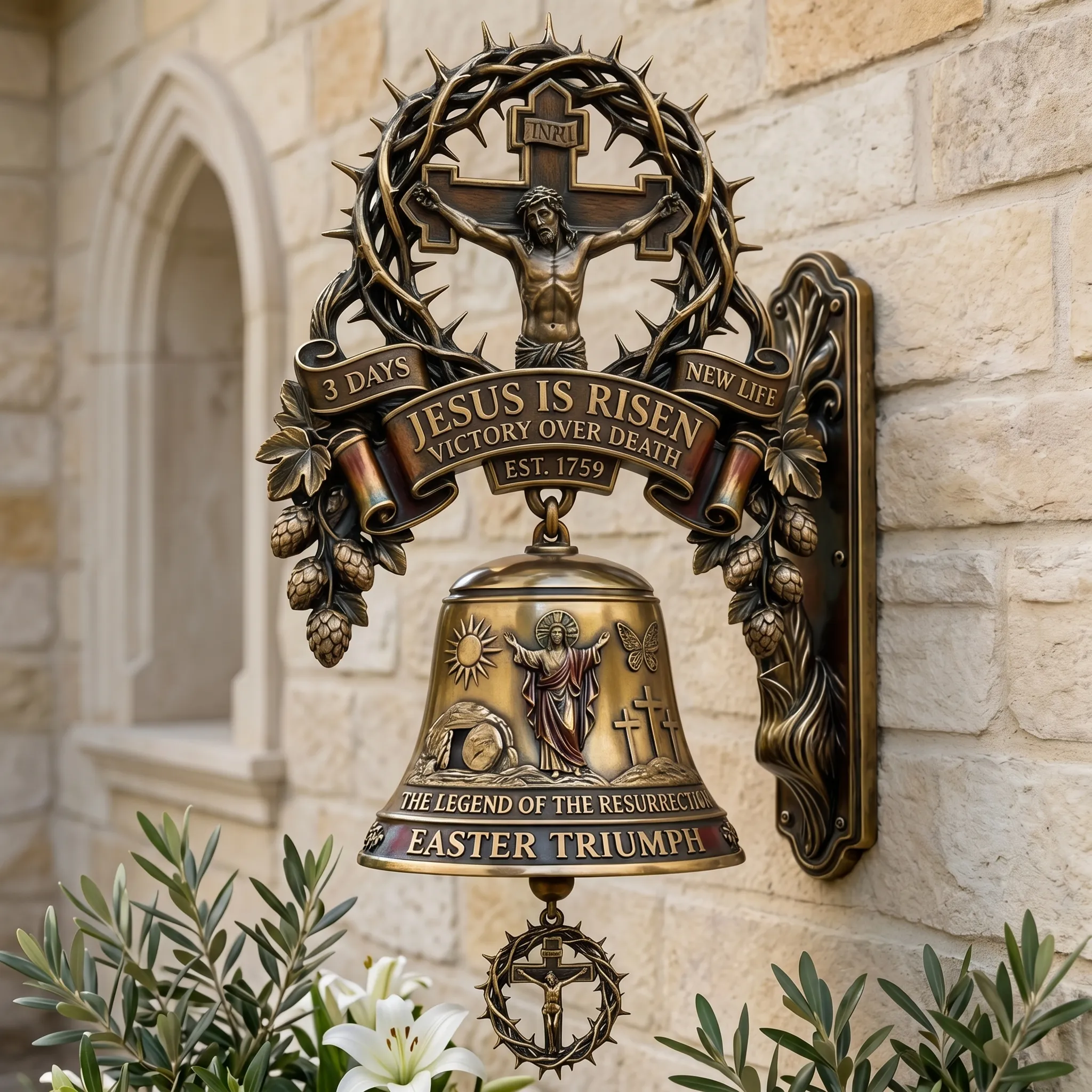 Jesus Is Risen Christian Doorbell Easter Triumph Religious Wall Decor Crown Of Thorns Church Home Bell