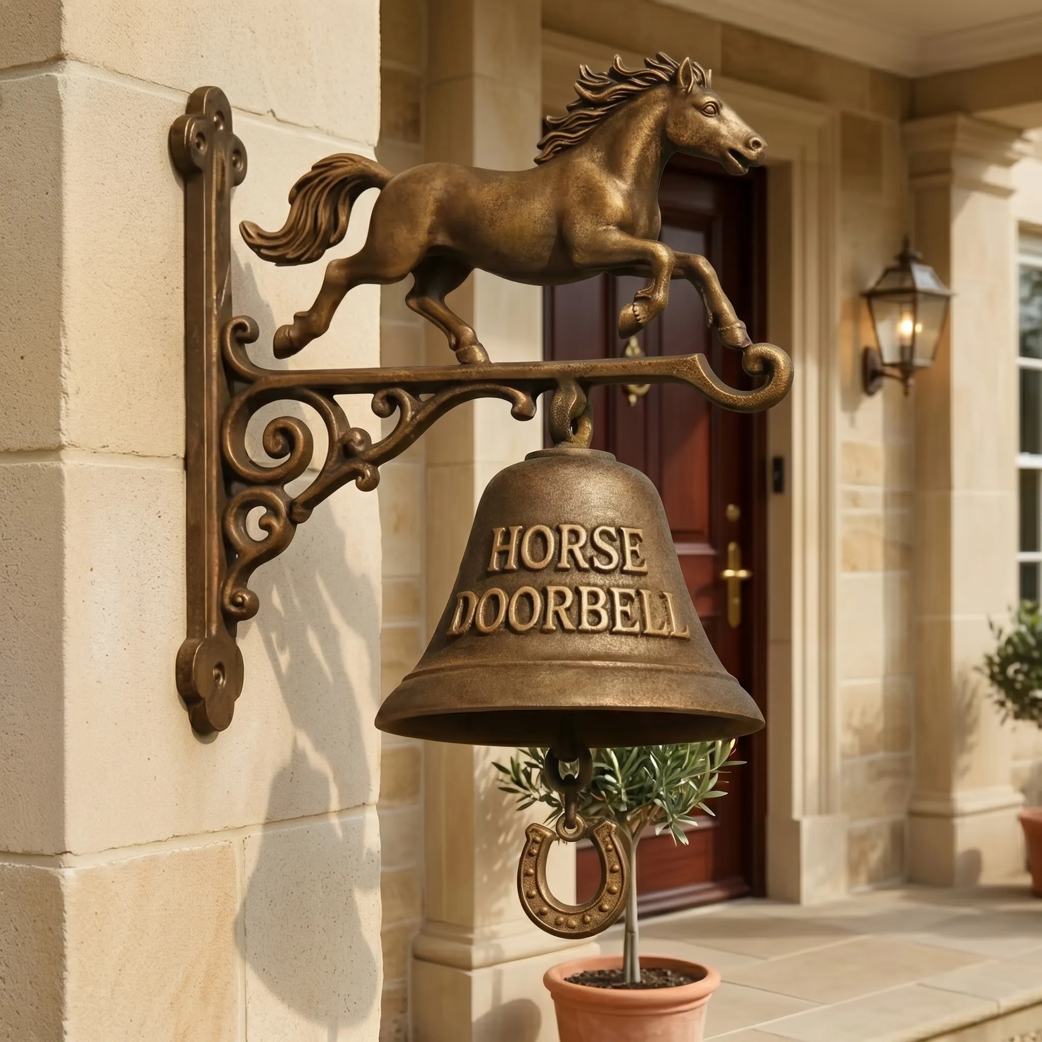 Vintage Running Horse Doorbell Equestrian Home Decor Rustic Farmhouse Wall Mounted Bell Horseshoe Gift