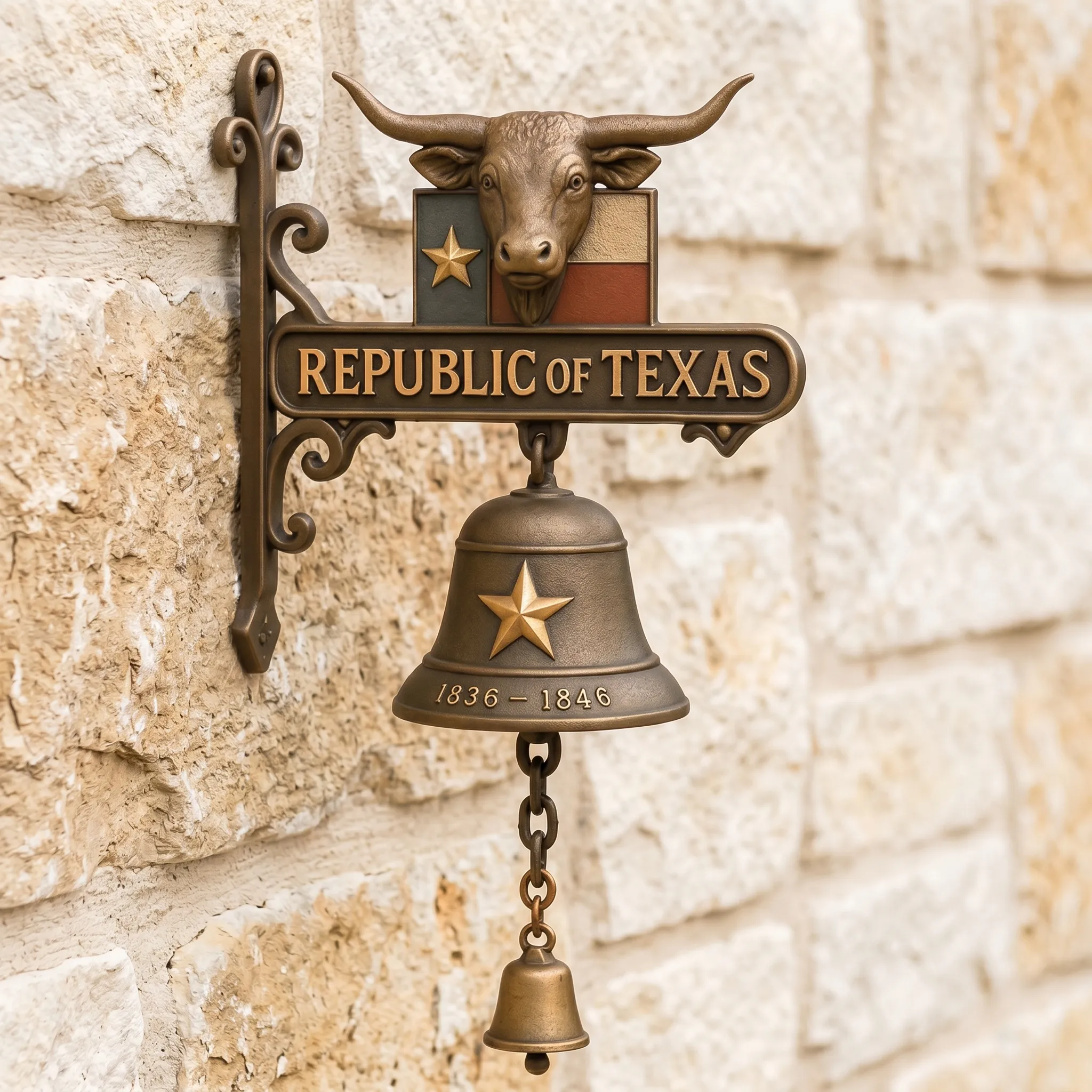 Republic Of Texas Longhorn Doorbell 1836 1846 Western Home Decor Lone Star State Patriotic Wall Bell