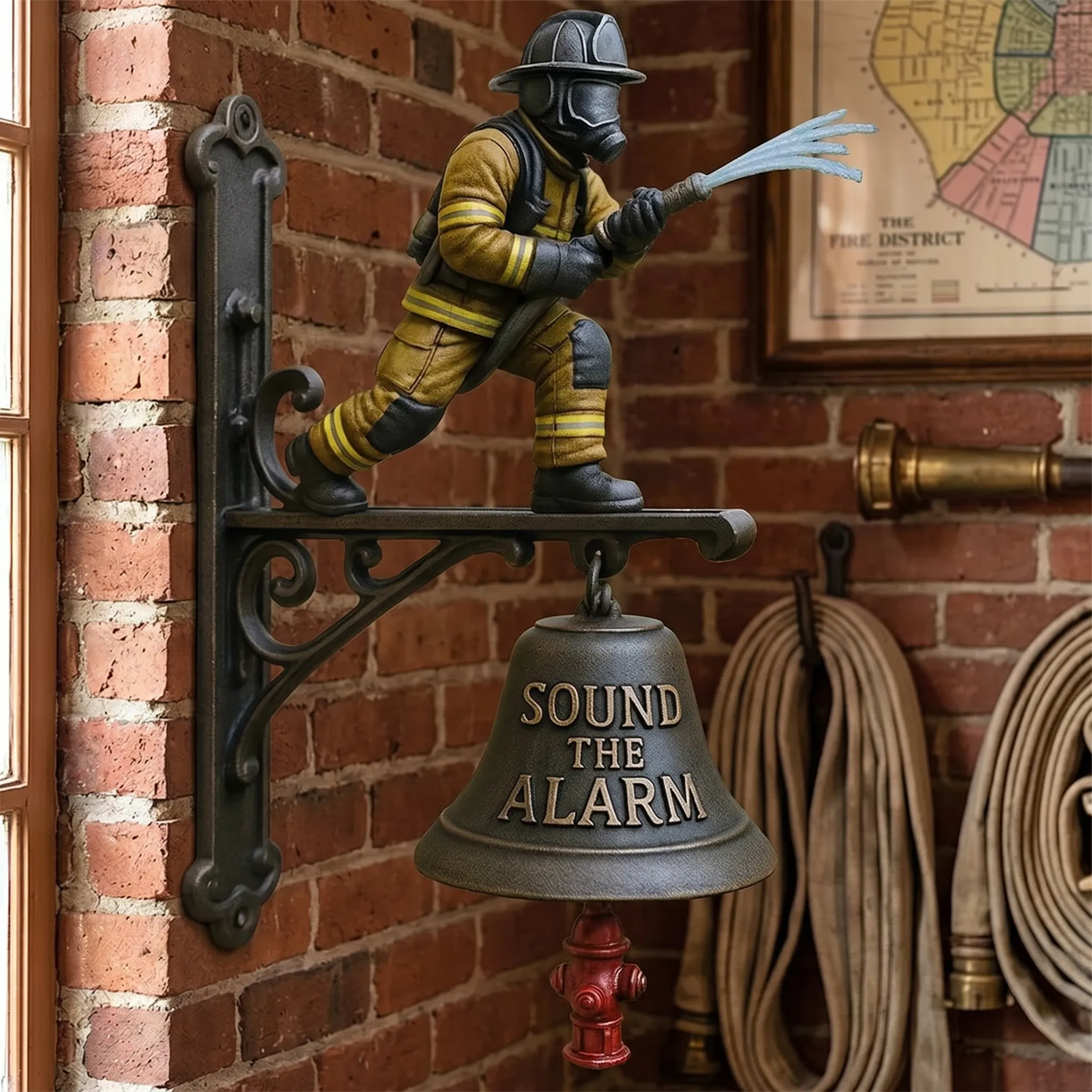 Firefighter Sound The Alarm Doorbell Fire Hydrant Clapper First Responder Hero Gift Firehouse Wall Decor