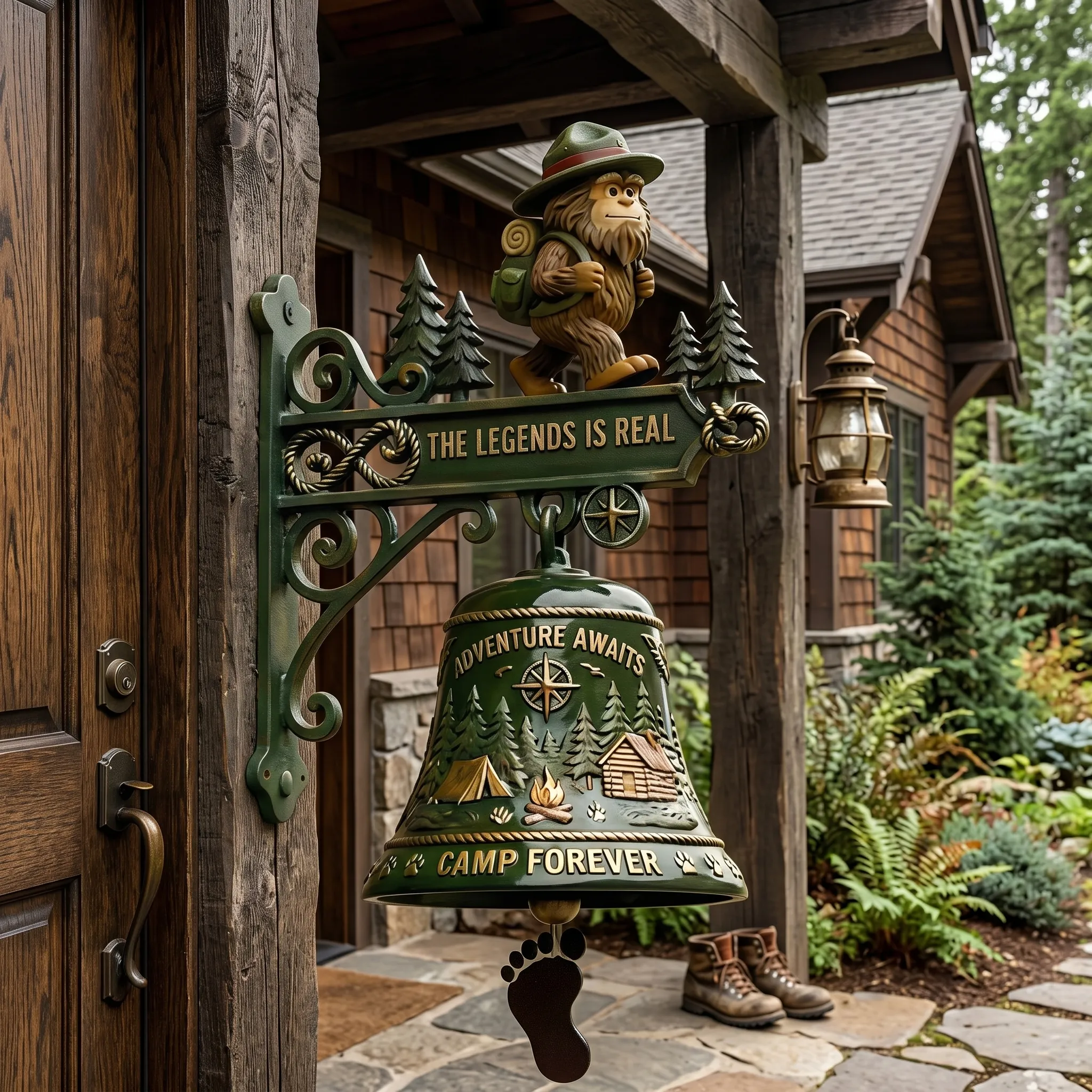 Bigfoot Sasquatch Cast Iron Doorbell Camp Forever Cabin Porch Decor Adventure Awaits Wall Mounted Bell