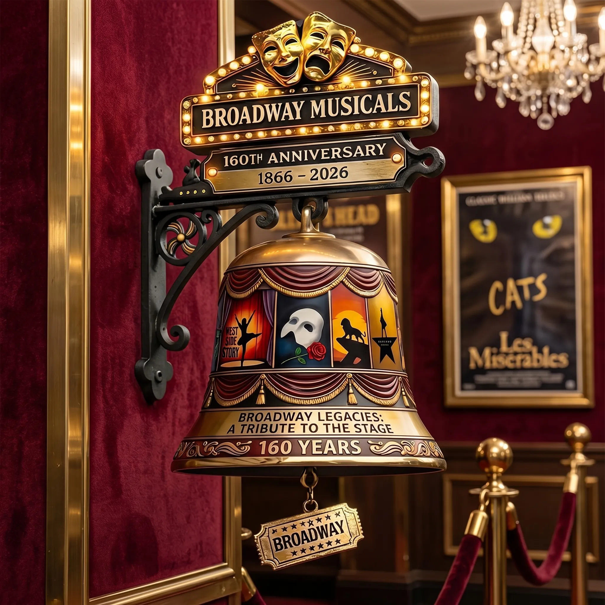 Broadway Musicals 160th Anniversary Doorbell Theater Lover Gift Classic Play Home Decor Wall Mounted Bell